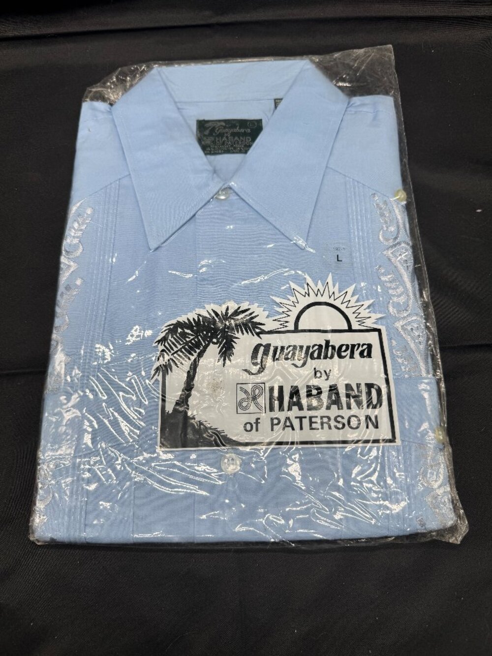 Vintage 1950's Guayabera Blue Men’s Haband Of Paterson Cuban Embroidered Button